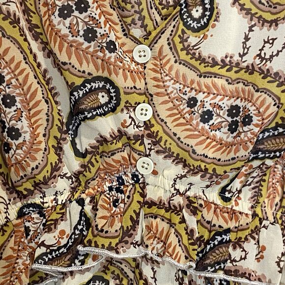 Paisley‎ Ruffle Midi Dress Womens S Sheer Pleated Regency Retro 70s Cottagecore - Picture 4 of 12